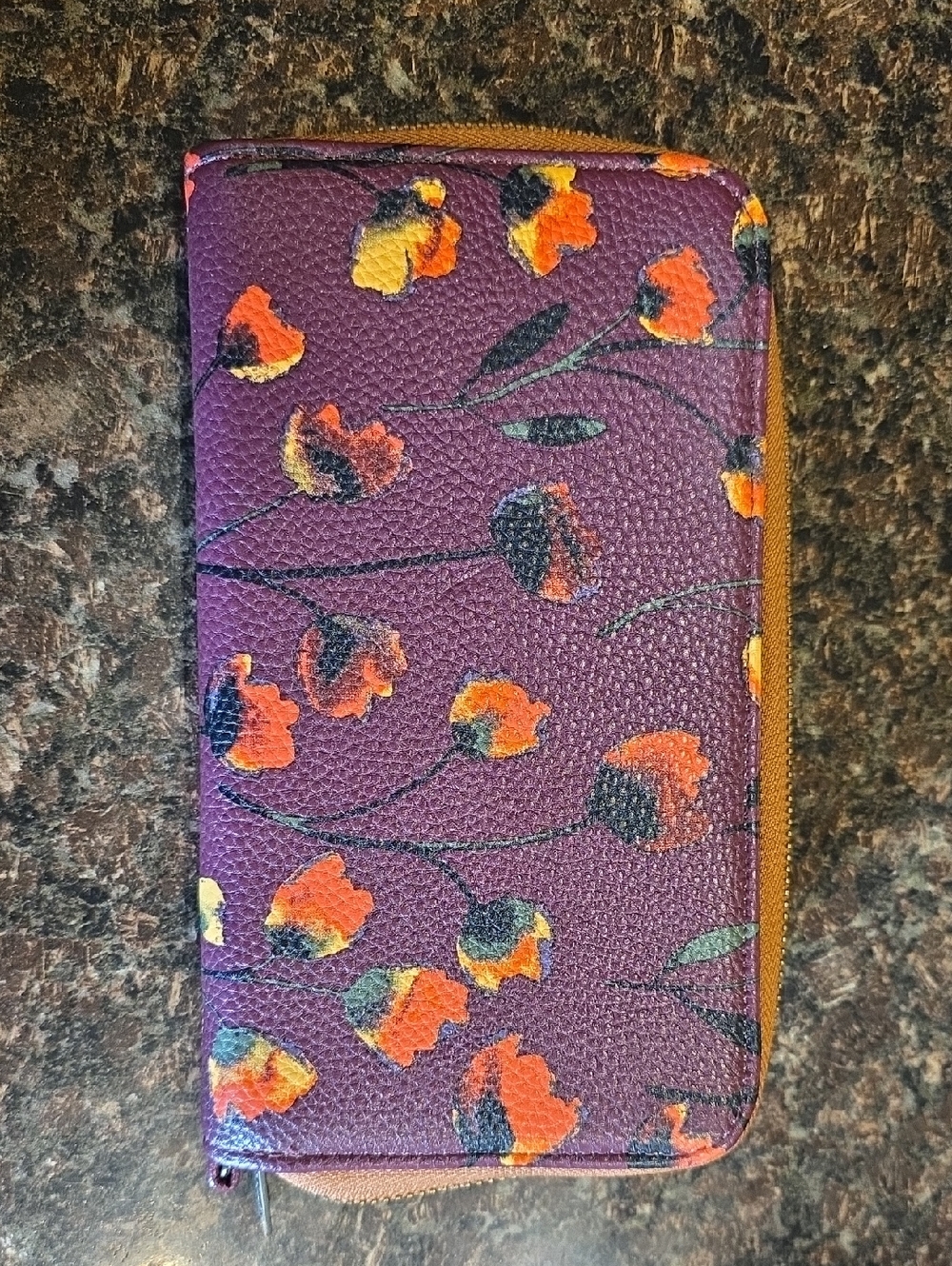 thirty-one Purple Zip Card Holder with Orange Floral Print